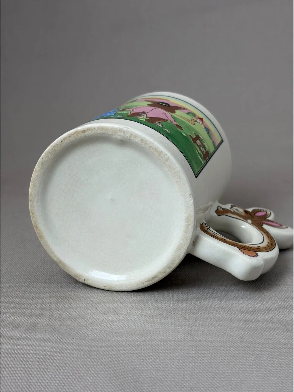 Vintage Bunny Rabbit Figural Handle Coffee Mug Easter Couple Nursery Ceramic Cup